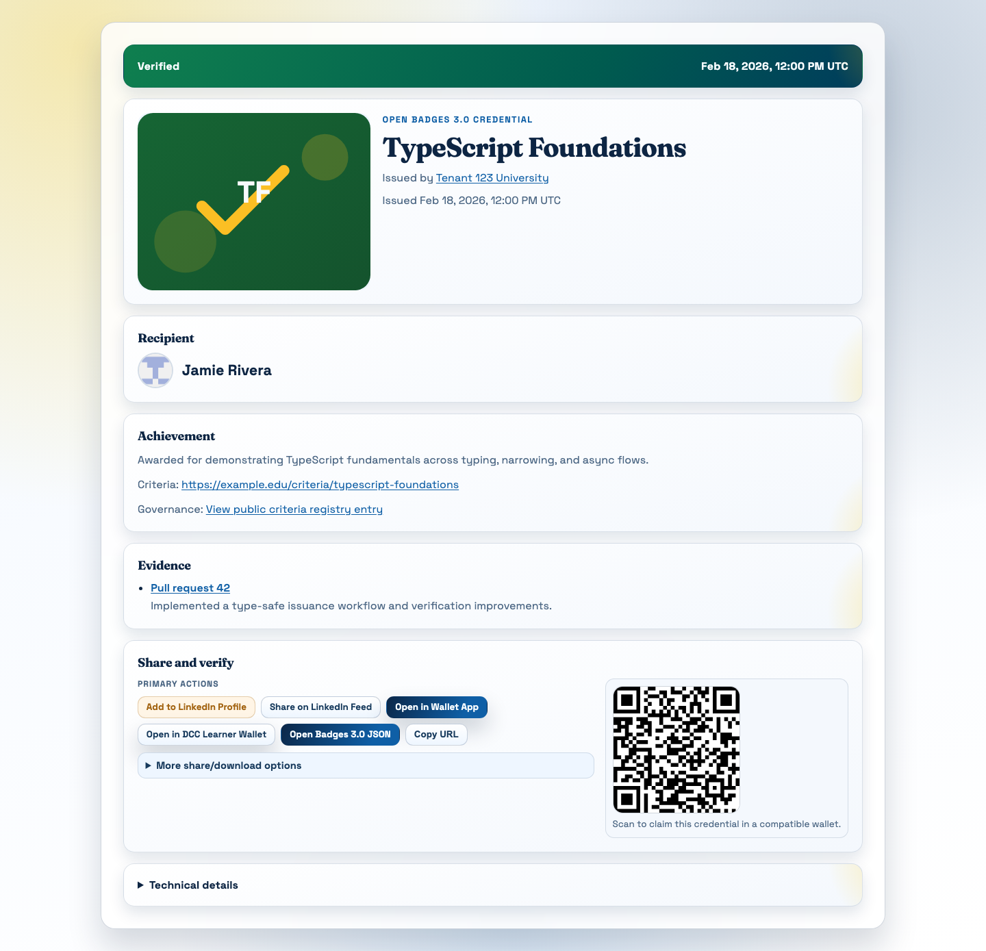 CredTrail public badge verification page